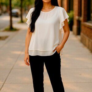 (92) 2X Dainty White Flowing Blouse